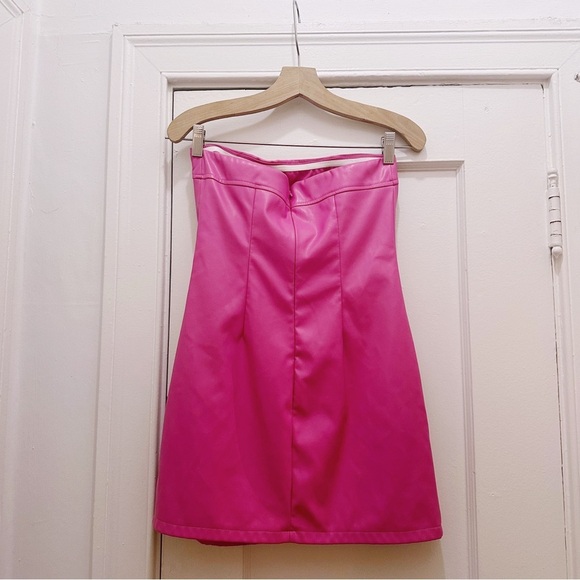 Peppermayo Faux Vegan Leather Pink Strapless Mini Dress Summer Barbiecore - Picture 3 of 7